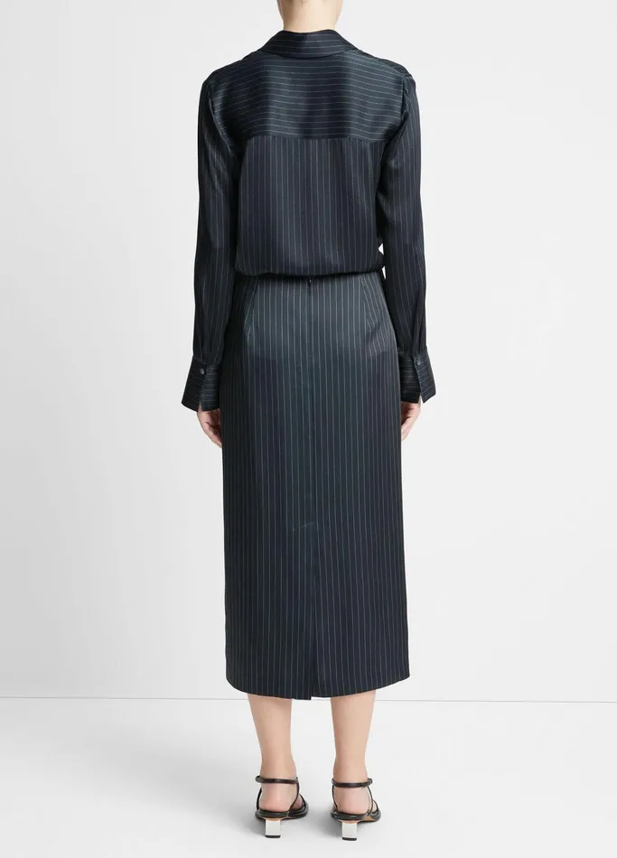 Vince Skirts Women Pinstripe Lean Pencil Skirt Dark Obsidian