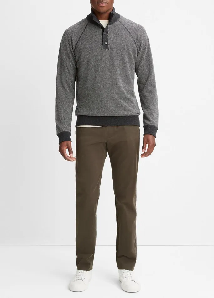 Vince Sweaters Men Birdseye Button Mock Neck Sweater Heather Blackdeco Cream
