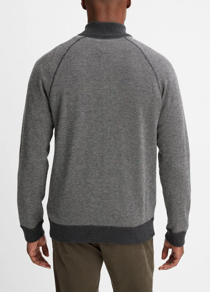 Vince Sweaters Men Birdseye Button Mock Neck Sweater Heather Blackdeco Cream