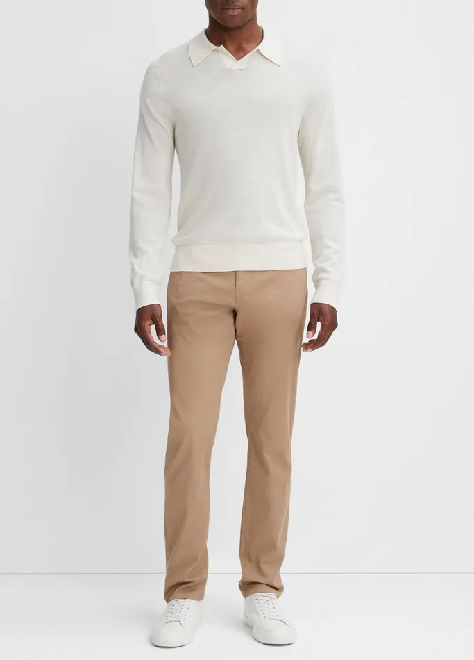 Vince Sweaters Men Merino Wool LongSleeve Johnny Collar Shirt Heather Bone