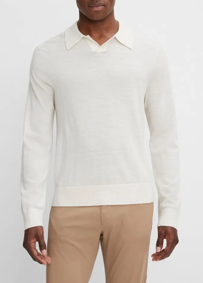 Vince Sweaters Men Merino Wool LongSleeve Johnny Collar Shirt Heather Bone