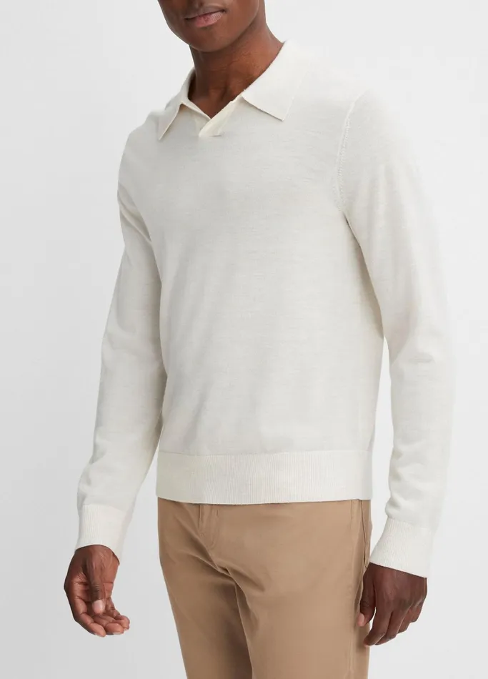 Vince Sweaters Men Merino Wool LongSleeve Johnny Collar Shirt Heather Bone