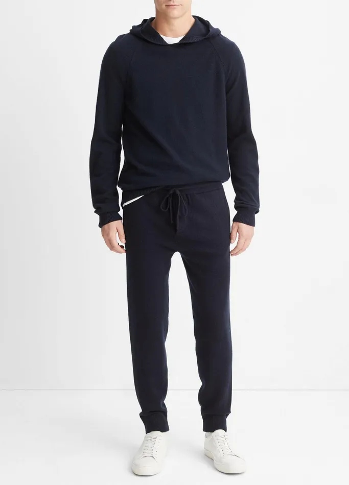 Vince Sweaters Men Wool Cashmere Pullover Hoodie Coastal Blue