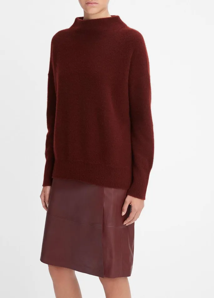 Vince Sweaters Women Plush Cashmere Funnel Neck Sweater Cinnamon Stick