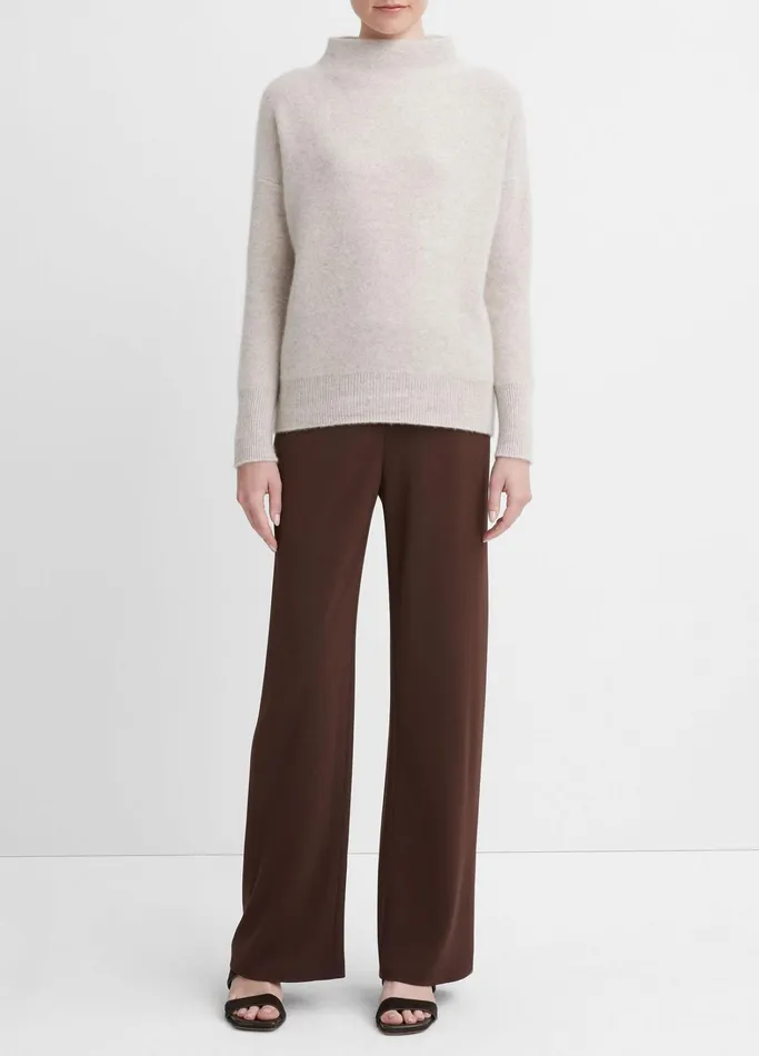 Vince Sweaters Women Plush Cashmere Funnel Neck Sweater Marble