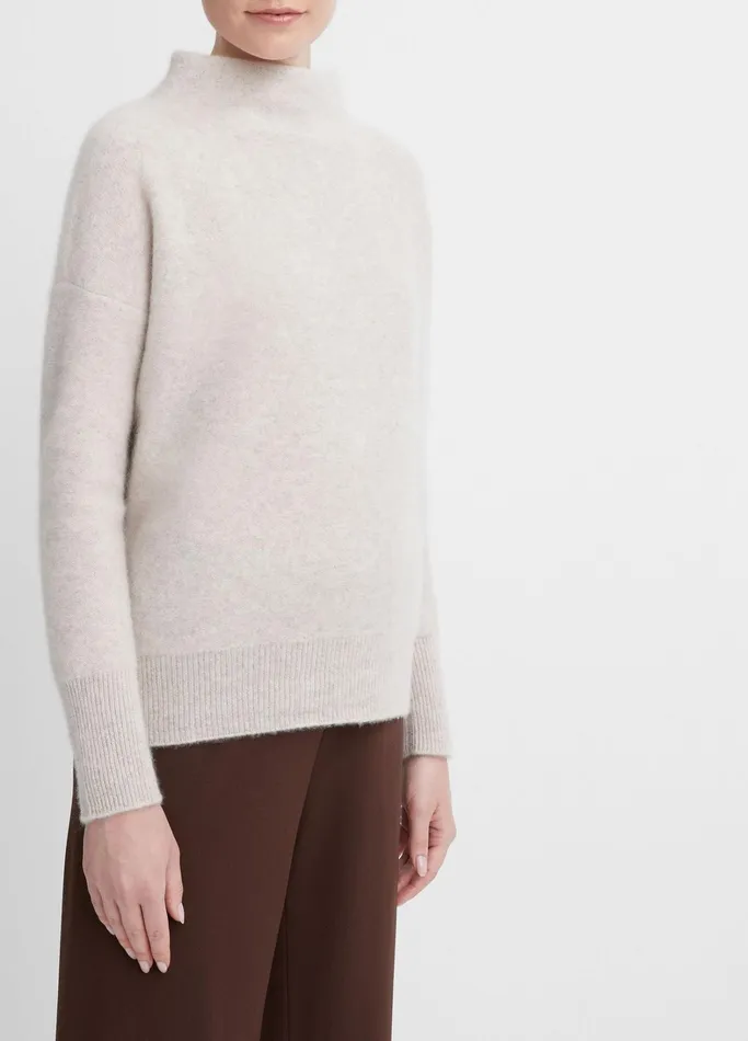 Vince Sweaters Women Plush Cashmere Funnel Neck Sweater Marble