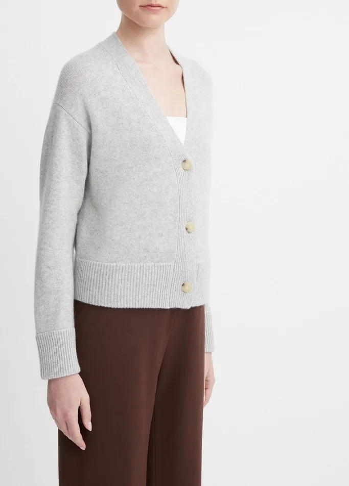 Vince Sweaters Women Wool And Cashmere Boxy ThreeButton Cardigan Soft Grey