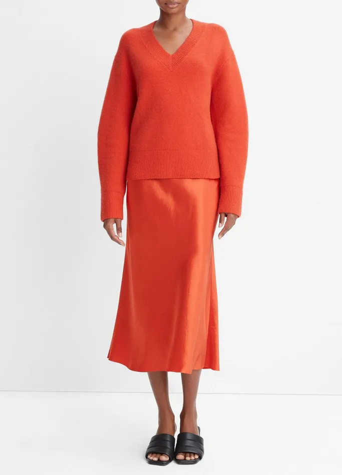 Vince Sweaters Women Wool And Cashmere DropShoulder VNeck Pullover Vermillion