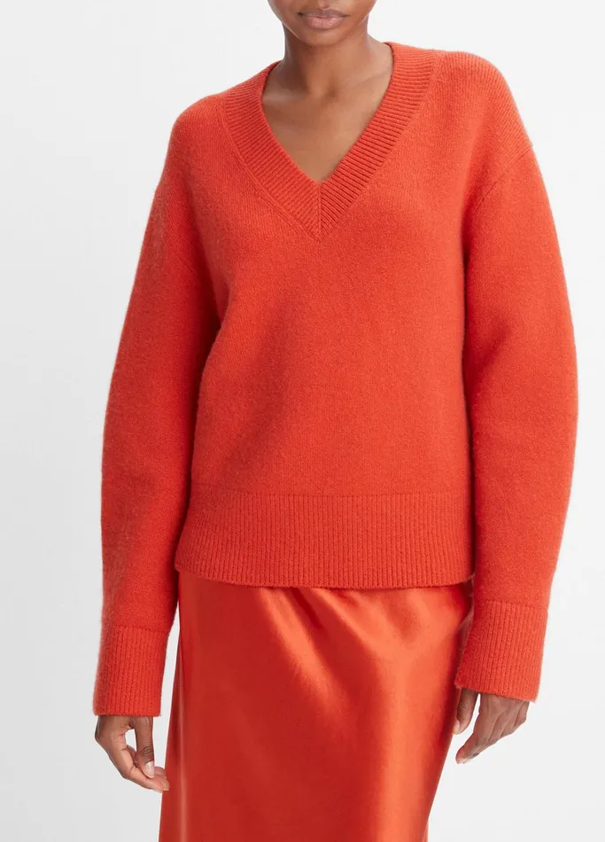 Vince Sweaters Women Wool And Cashmere DropShoulder VNeck Pullover Vermillion