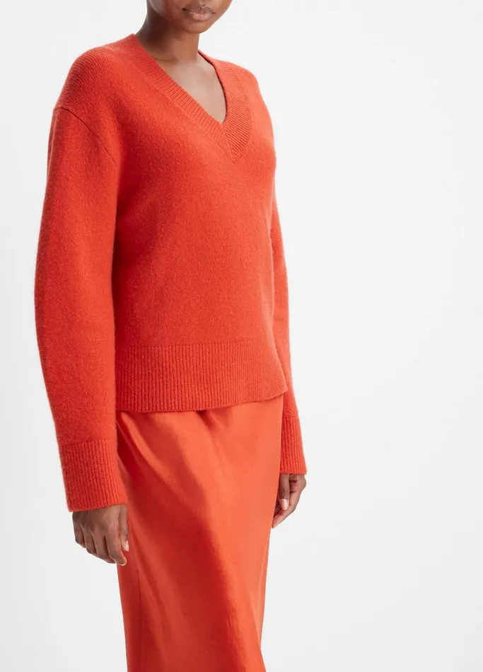 Vince Sweaters Women Wool And Cashmere DropShoulder VNeck Pullover Vermillion