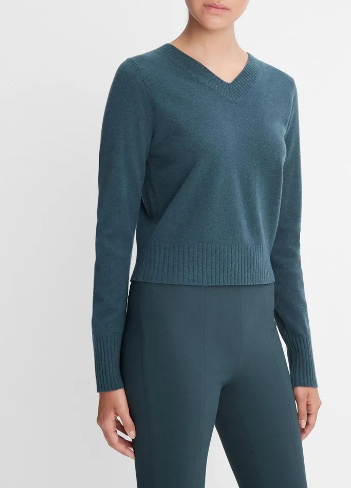Vince Sweaters Women WoolBlend Cropped VNeck Pullover Azurine