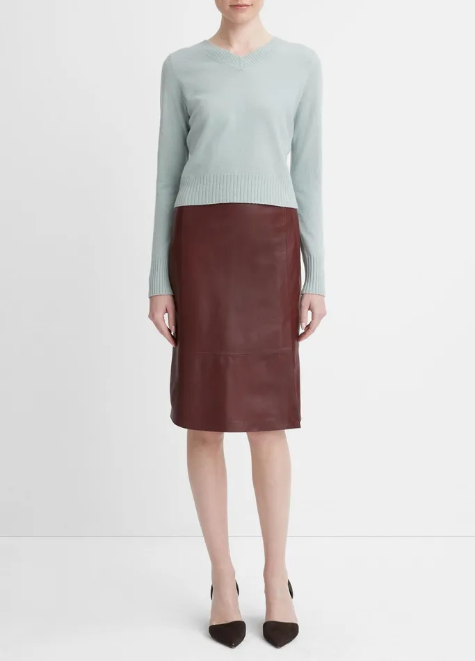 Vince Sweaters Women WoolBlend Cropped VNeck Pullover Sea Mist