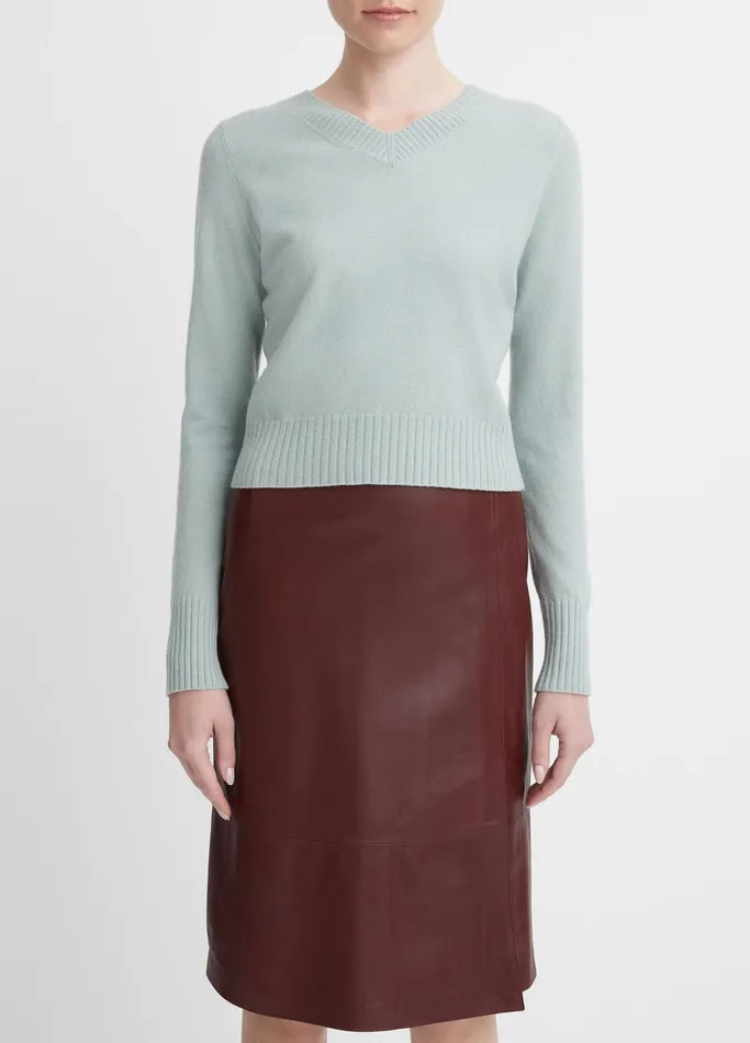 Vince Sweaters Women WoolBlend Cropped VNeck Pullover Sea Mist