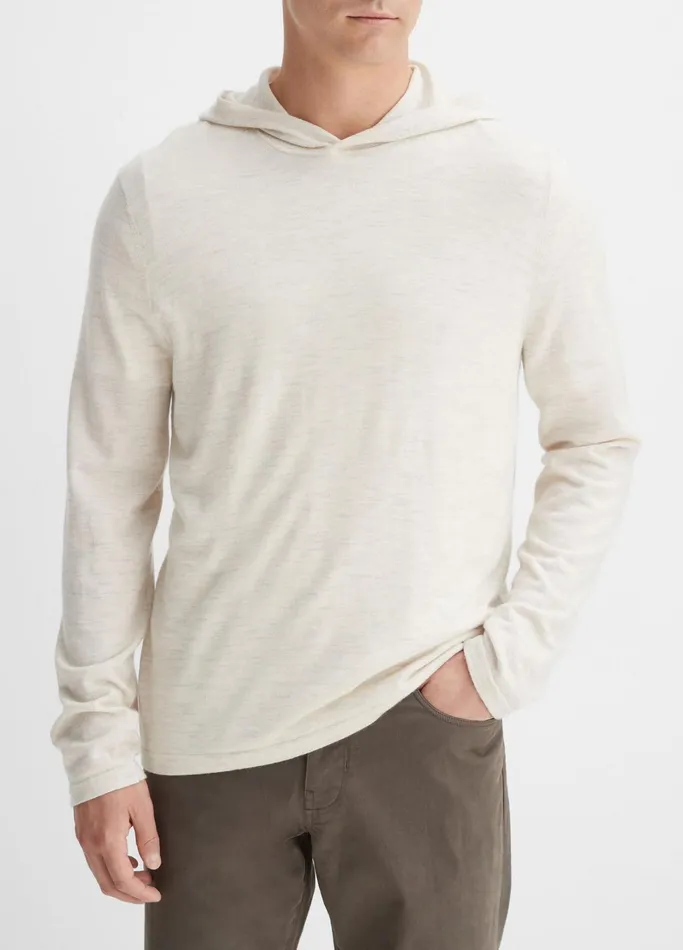 Vince Sweatshirts and Hoodies Men Featherweight Wool Cashmere Pullover Hoodie Heather White