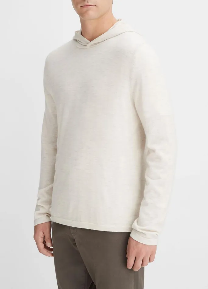 Vince Sweatshirts and Hoodies Men Featherweight Wool Cashmere Pullover Hoodie Heather White
