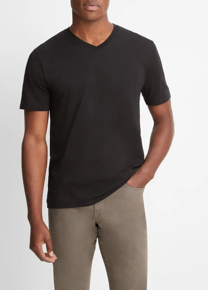 Vince TShirts and Polos Men Pima Cotton VNeck TShirt Black