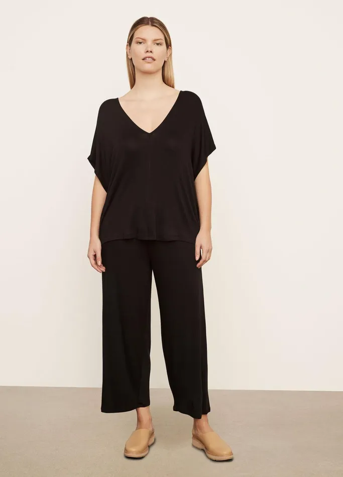 Vince TShirts Women Double VNeck Popover Black