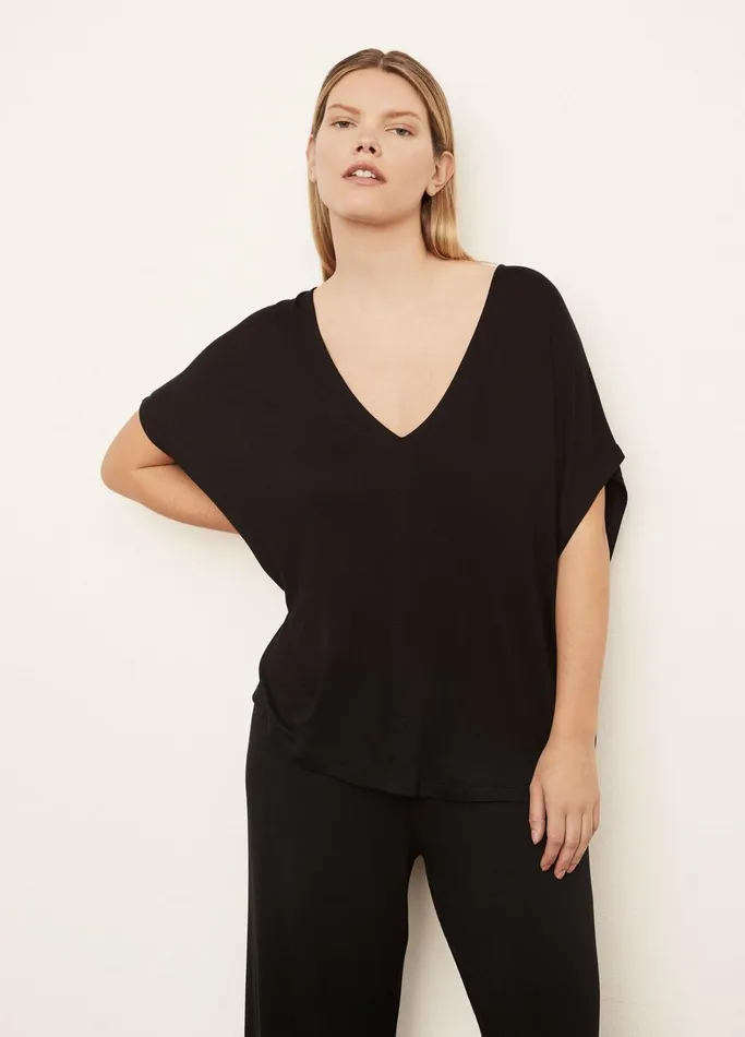 Vince TShirts Women Double VNeck Popover Black