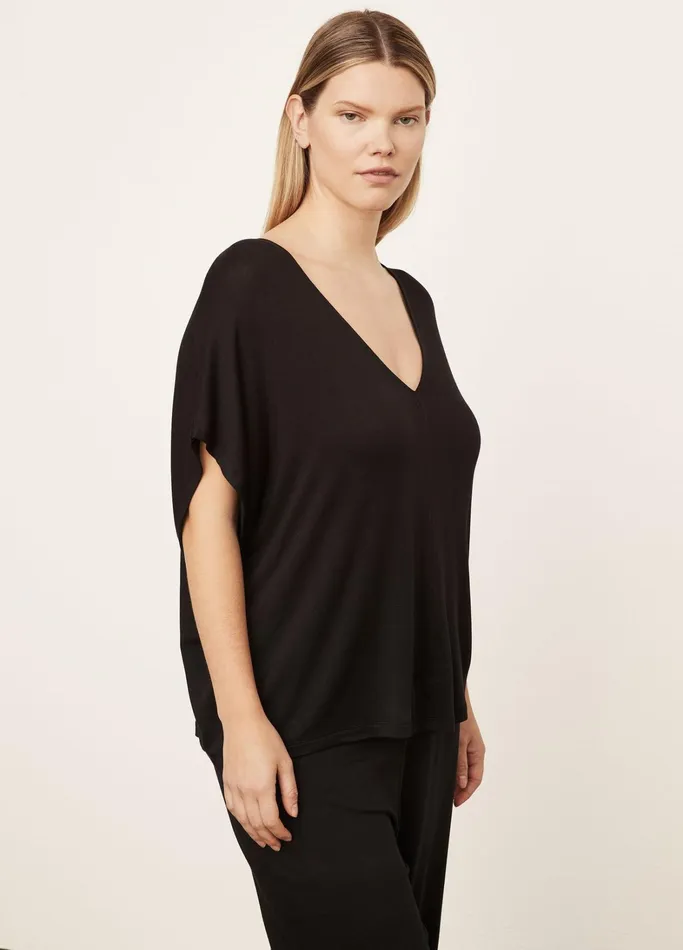 Vince TShirts Women Double VNeck Popover Black