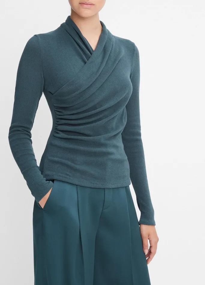 Vince TShirts Women Fixed Wrap LongSleeve Top Azurine