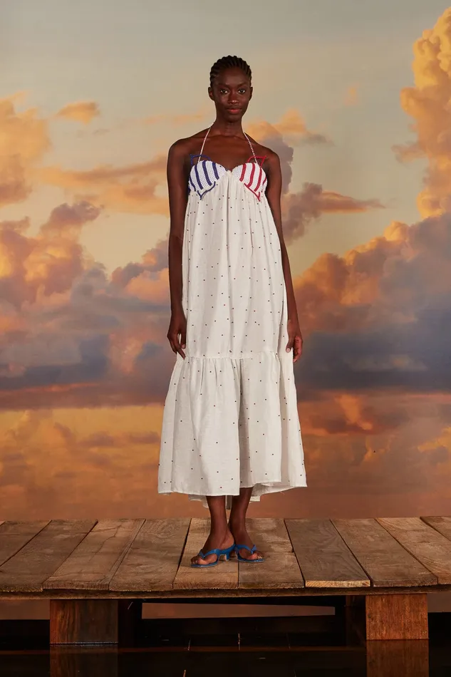 White Beaded Fishes Sleeveless Maxi Dress Women Farm Rio Maxi Dresses