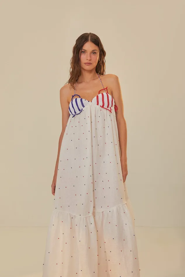 White Beaded Fishes Sleeveless Maxi Dress Women Farm Rio Maxi Dresses