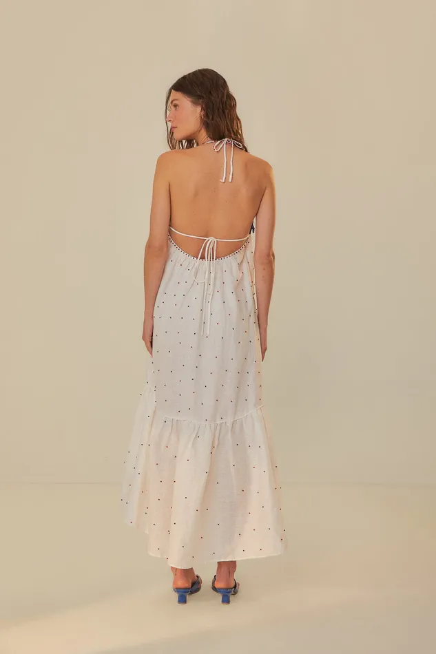 White Beaded Fishes Sleeveless Maxi Dress Women Farm Rio Maxi Dresses