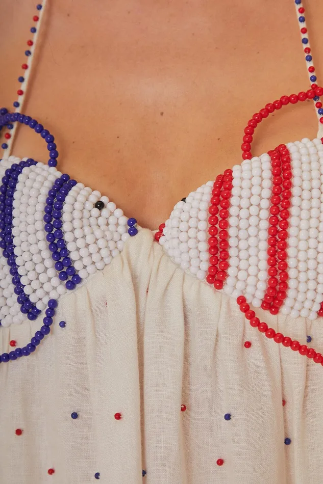 White Beaded Fishes Sleeveless Maxi Dress Women Farm Rio Maxi Dresses