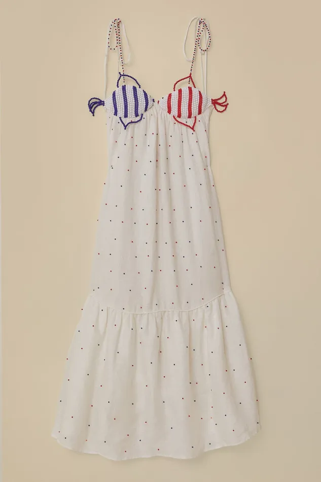 White Beaded Fishes Sleeveless Maxi Dress Women Farm Rio Maxi Dresses