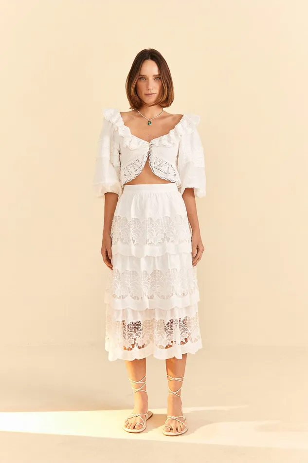 White Lace Midi Skirt Women Farm Rio Skirts