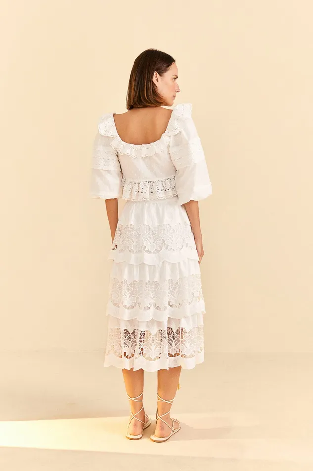 White Lace Midi Skirt Women Farm Rio Skirts