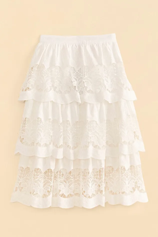 White Lace Midi Skirt Women Farm Rio Skirts