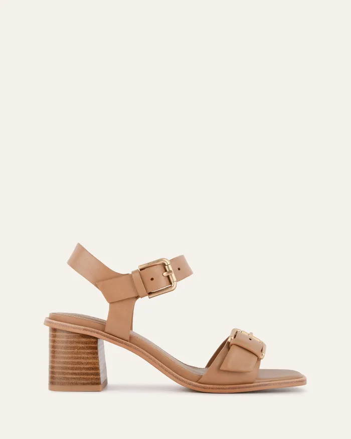 Winona mid heel sandals tan leather MID SANDALS jomercer Women