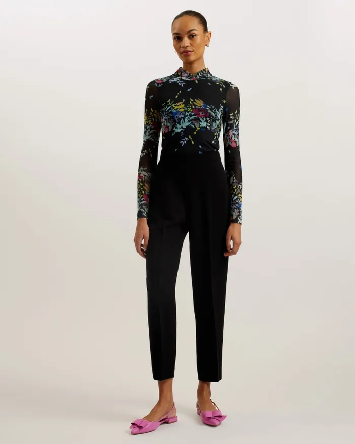 Women AMANDHA 8211 Printed Mesh Top With Sheer Back Black Ted Baker Tops and Blouses