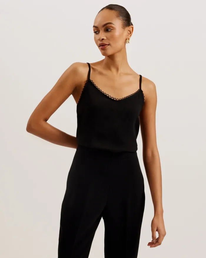 Women ANDRENO 8211 Strappy Cami With Looped Trims Black Ted Baker Tops and Blouses
