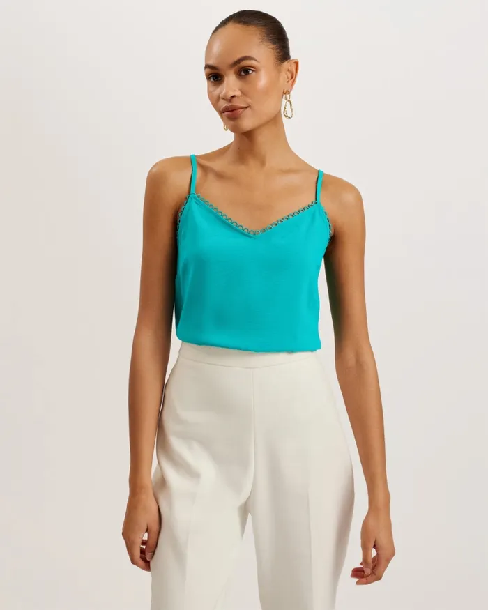 Women ANDRENO 8211 Strappy Cami With Looped Trims Green Ted Baker Tops and Blouses Women ANDRENO 8211 Strappy Cami With Looped Trims Green Ted Baker Tops and Blouses