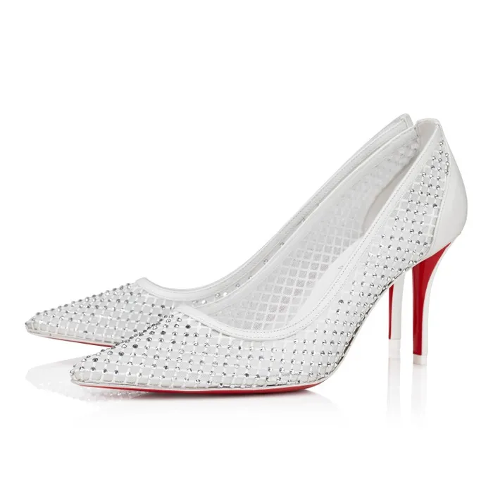 Women Apostropha Mesh Strass 80 Mm Pumps 8211 Strass Mesh And Nappa Leather 8211 Bianco Christian Louboutin Pumps