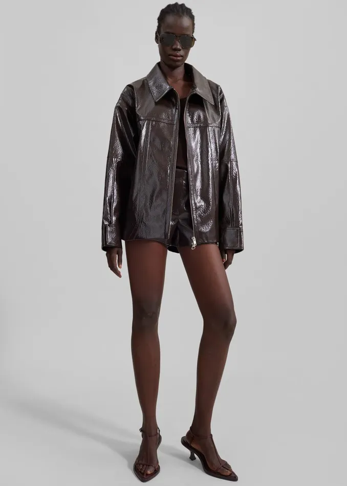 Women Arbor Crackled Faux Leather Jacket 8211 Brown The Frankie Shop Outerwear