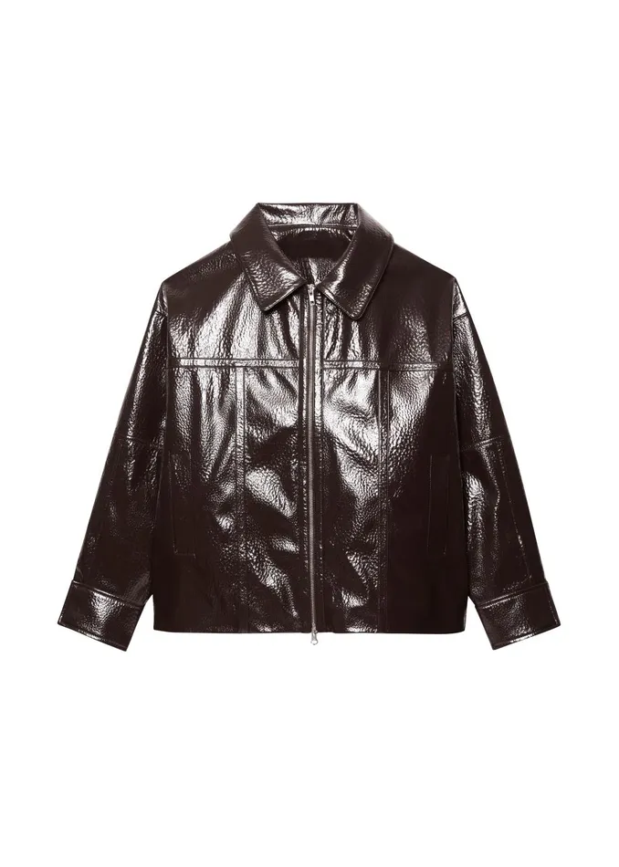 Women Arbor Crackled Faux Leather Jacket 8211 Brown The Frankie Shop Outerwear