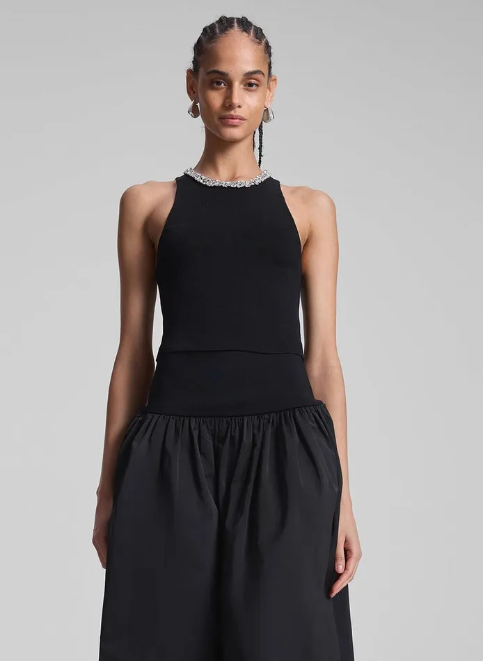 Women Bella Embellished Compact Knit Top Black ALC Tees and Tanks