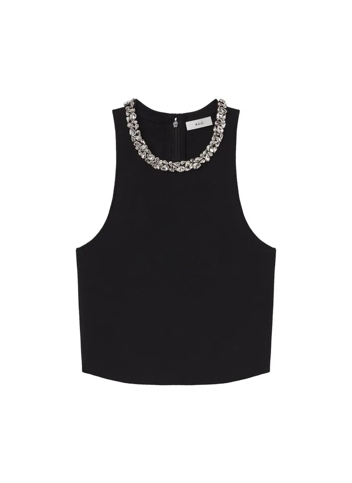 Women Bella Embellished Compact Knit Top Black ALC Tees and Tanks