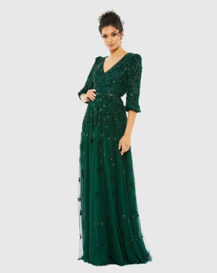 Women Best Sellers Mac Duggal Green Embellished V Neck 34 Sleeve A Line Gown Deep Emerald Women Best Sellers Mac Duggal Green Embellished V Neck 34 Sleeve A Line Gown Deep Emerald