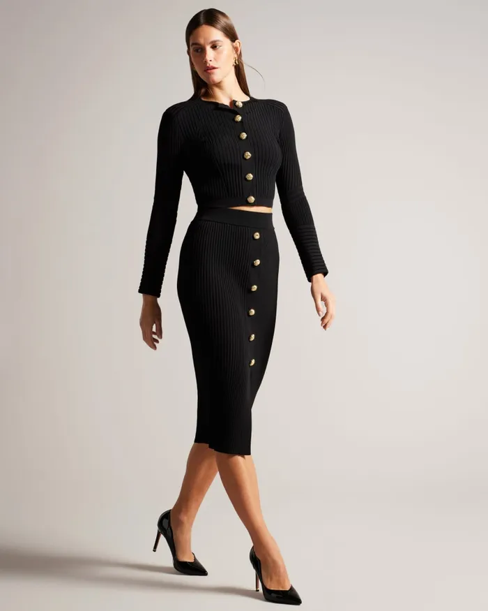 Women BETYLOU 8211 Ribbed Knit Midi Pencil Skirt Black Ted Baker Skirts