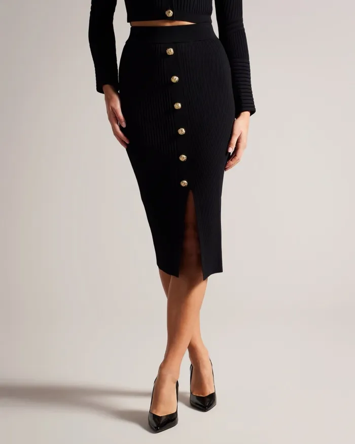 Women BETYLOU 8211 Ribbed Knit Midi Pencil Skirt Black Ted Baker Skirts