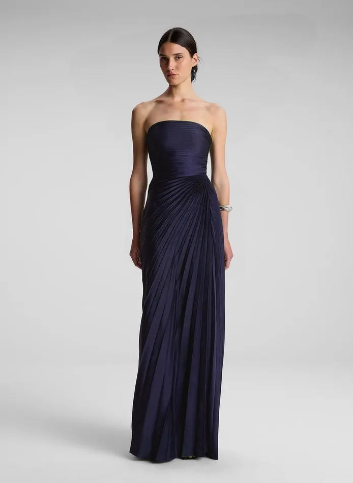 Women Bianca Strapless Pleated Maxi Dress Riviera ALC Dresses