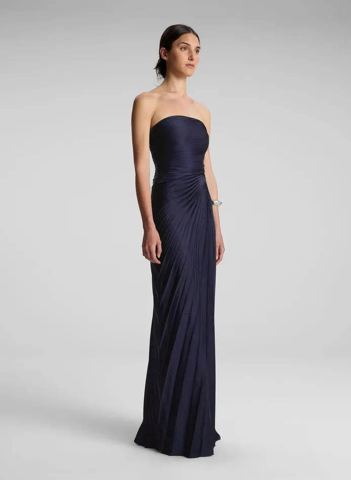 Women Bianca Strapless Pleated Maxi Dress Riviera ALC Dresses