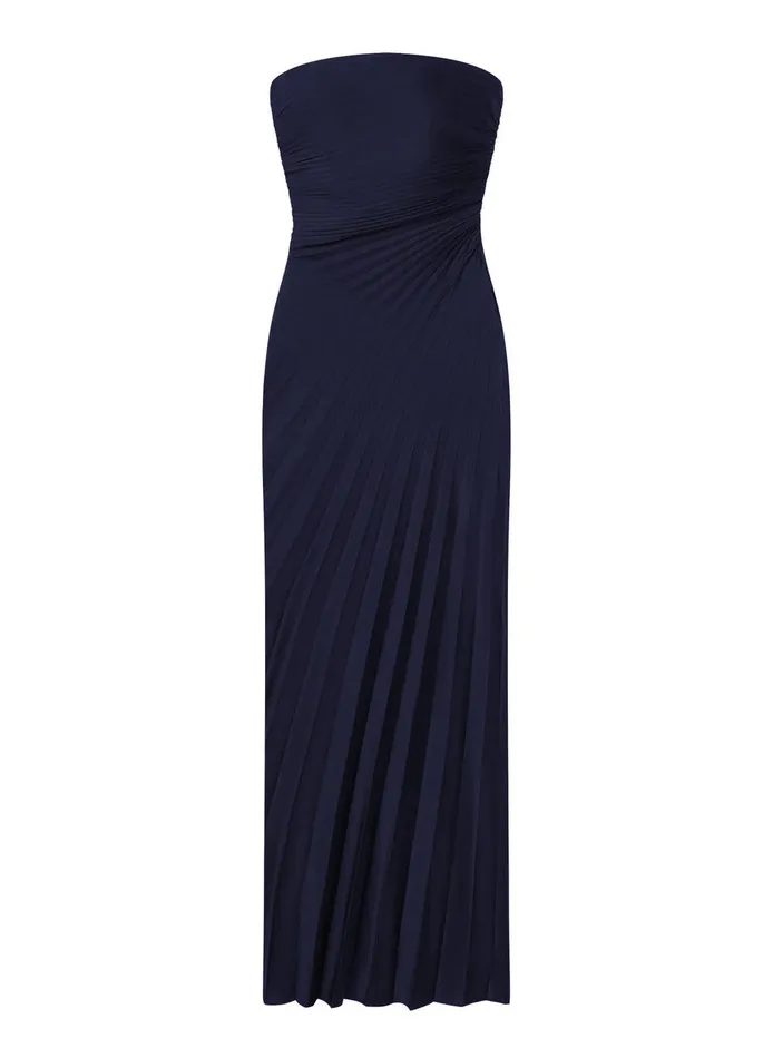 Women Bianca Strapless Pleated Maxi Dress Riviera ALC Dresses
