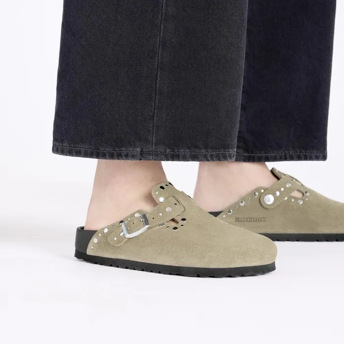 Women Birkenstock Clogs Boston Rivets Taupe