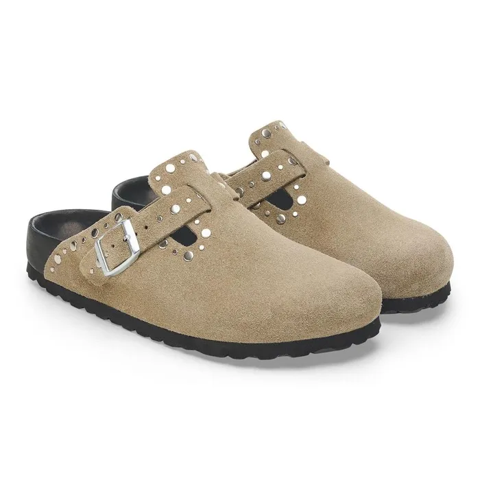 Women Birkenstock Clogs Boston Rivets Taupe