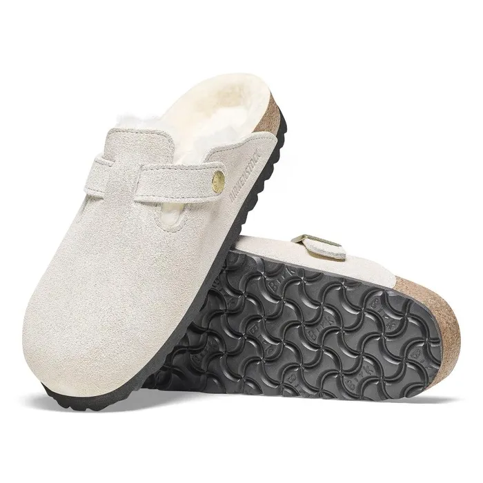 Women Birkenstock Clogs Boston Shearling Antique White